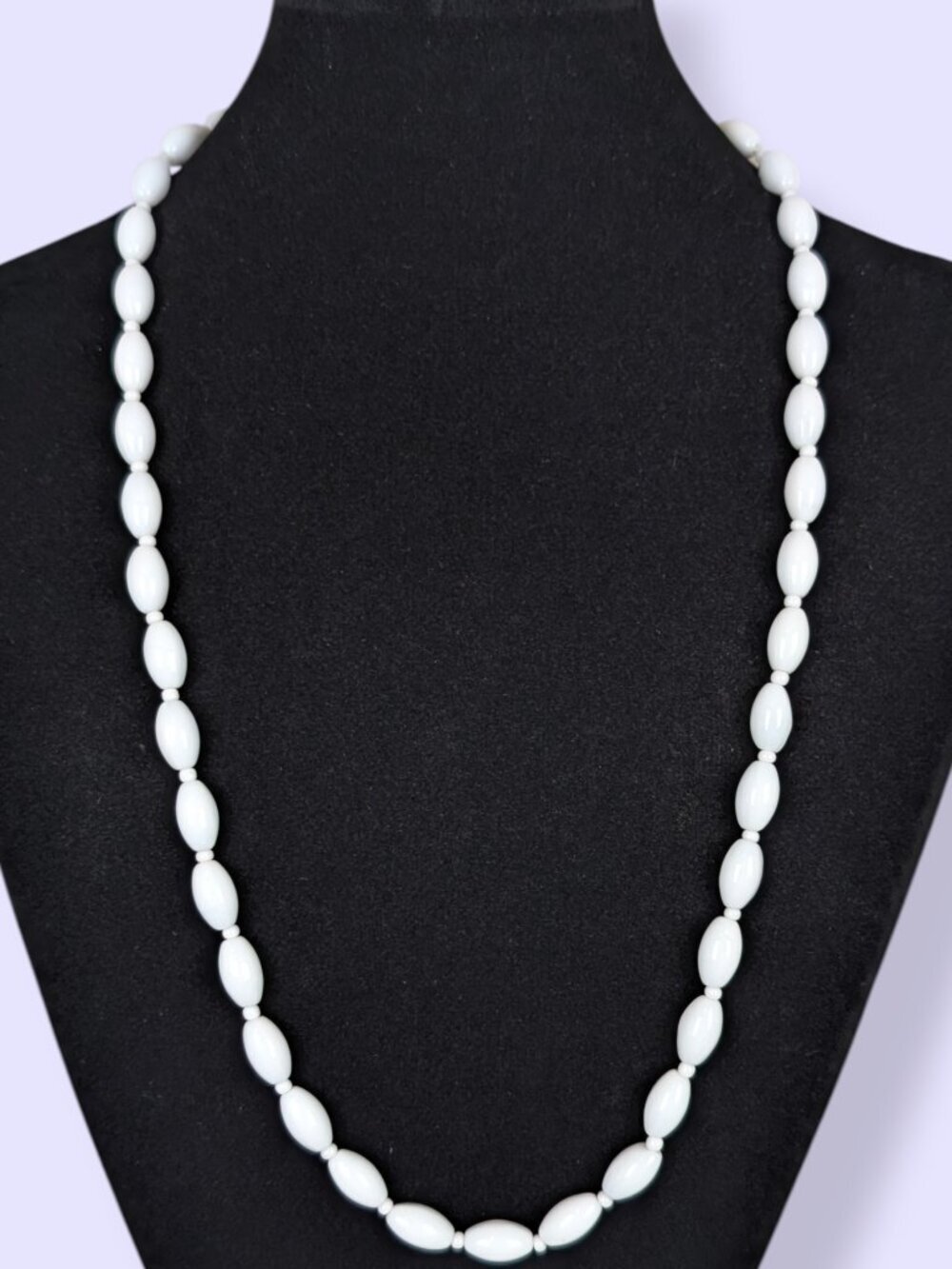 V. Oval Milk Glass Beaded Necklace
